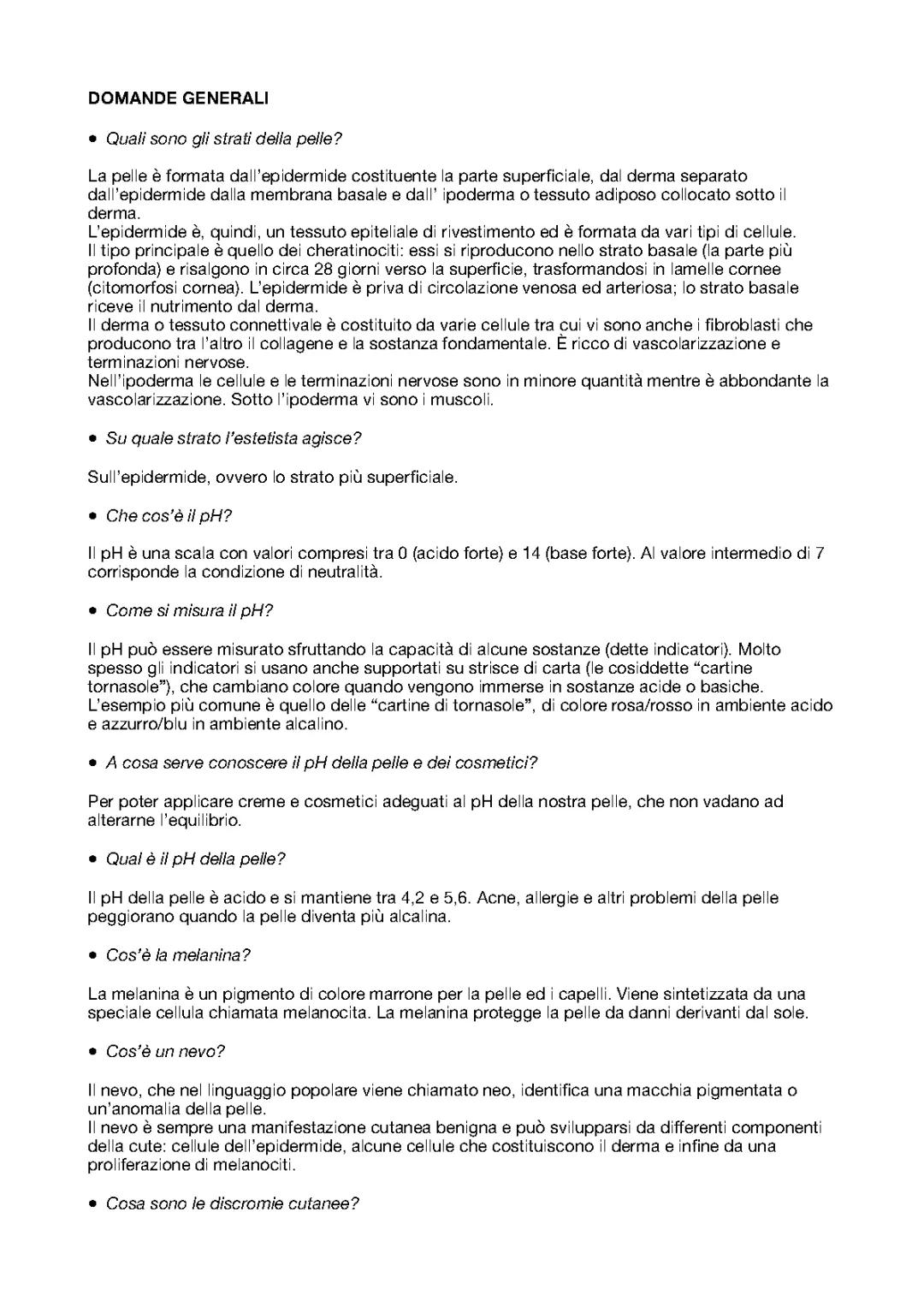 domande e risposte in preparazione all’esame per scuola estetista