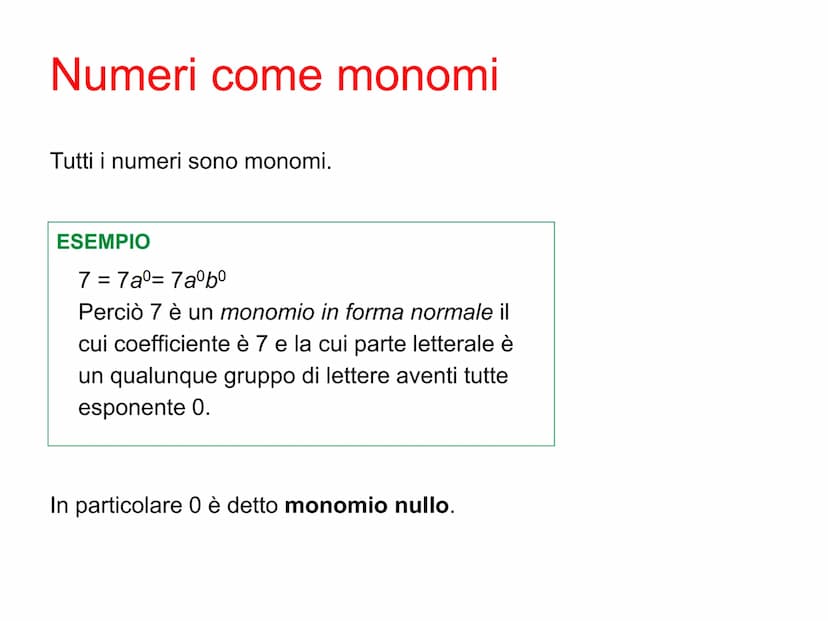 Monomi Definizione di monomio
Un monomio è un'espressione letterale in cui compaiono soltanto
moltiplicazioni fra
•numeri
●potenze di letter