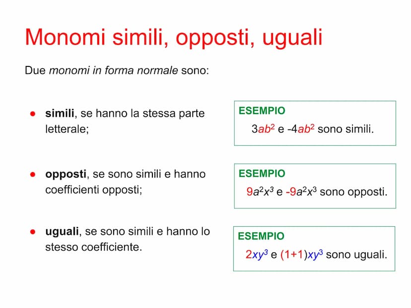 Monomi Definizione di monomio
Un monomio è un'espressione letterale in cui compaiono soltanto
moltiplicazioni fra
•numeri
●potenze di letter