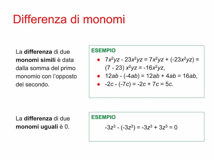 Monomi Definizione di monomio
Un monomio è un'espressione letterale in cui compaiono soltanto
moltiplicazioni fra
•numeri
●potenze di letter