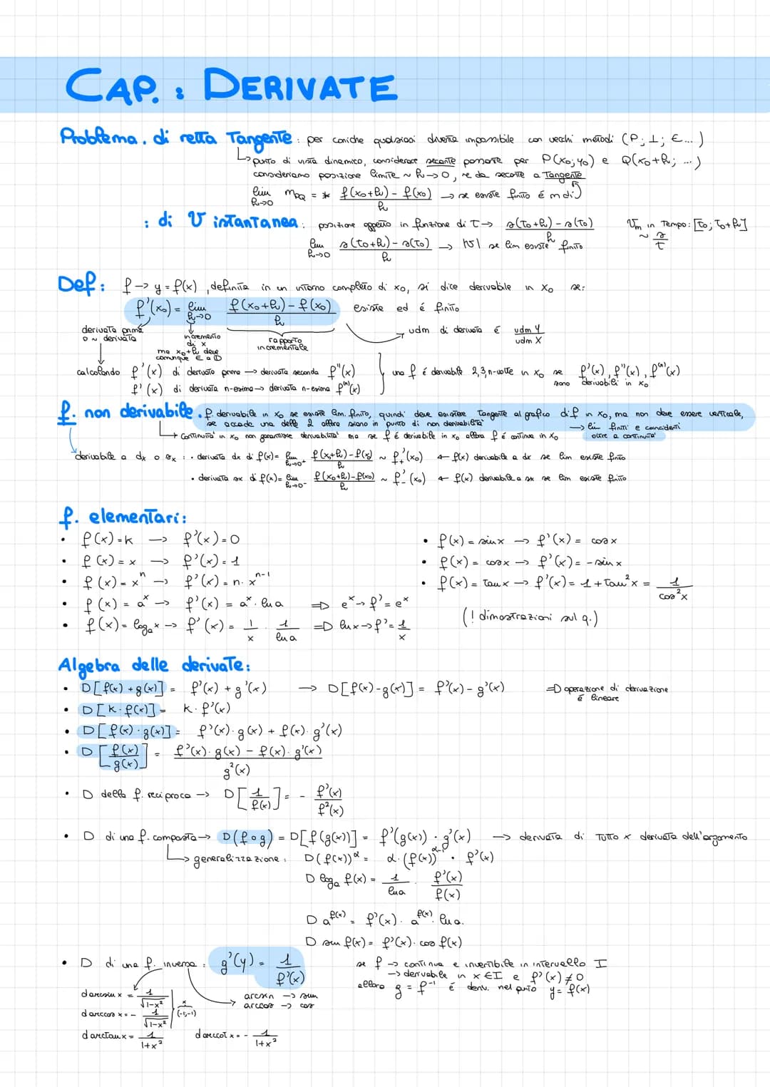 CAP DERIVATE
Problema. di retta Tangente: per coniche qualsiasi diveña impossibile
Def:
●
●
f. elementari:
f(x)=k ->
f (x) = x ->
f (x)=x">
