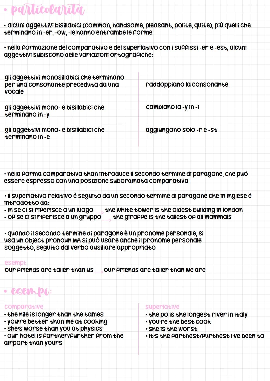Comparatives and
superlatives
si usa il comparativo per mettere a confronto qualità e caratteristiche di due
persone, animali, cose o situaz