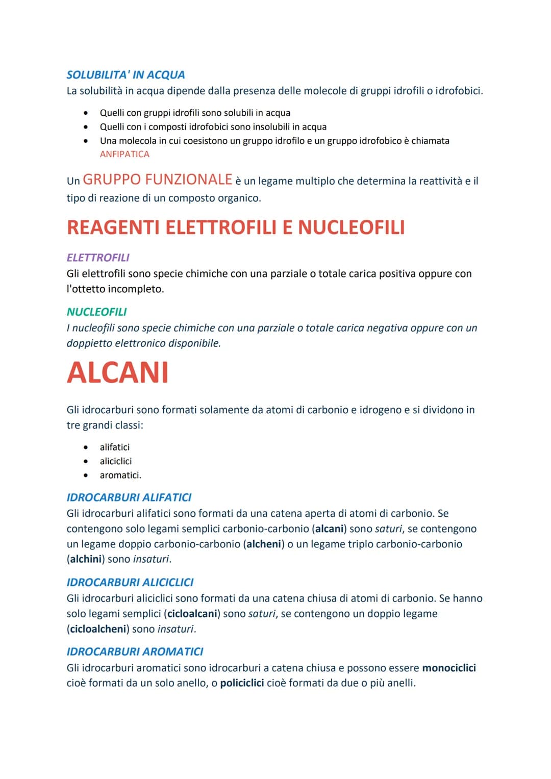 CHIMICA ORGANICA
Studia i composti del carbonio.
I composti organici si dividono in 3 gruppi
●
IDROCARBURI che sono costituiti da atomi di c