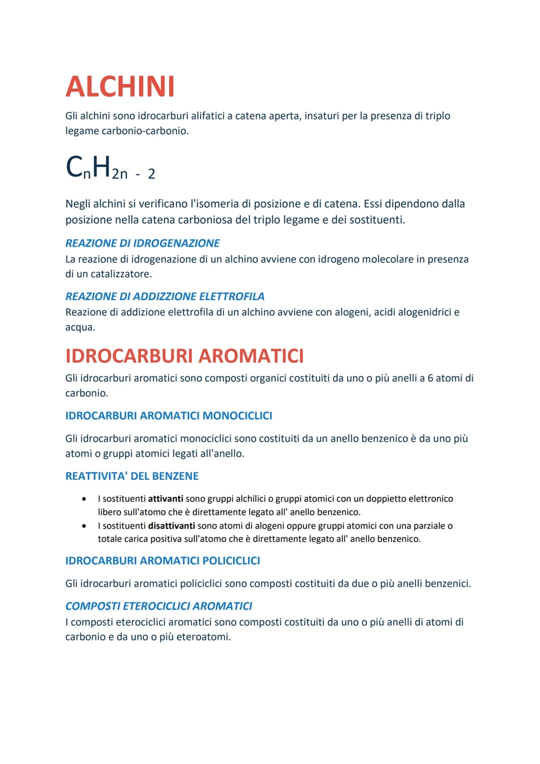 CHIMICA ORGANICA
Studia i composti del carbonio.
I composti organici si dividono in 3 gruppi
●
IDROCARBURI che sono costituiti da atomi di c