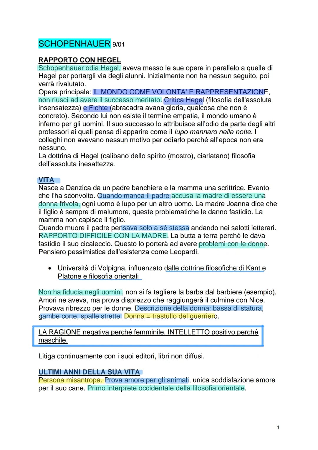 SCHOPENHAUER 9/01
RAPPORTO CON HEGEL
Schopenhauer odia Hegel, aveva messo le sue opere in parallelo a quelle di
Hegel per portargli via degl