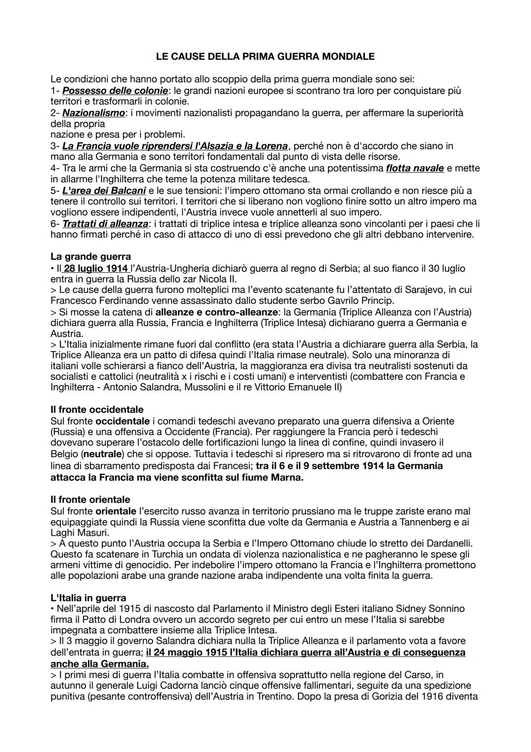# LE CAUSE DELLA PRIMA GUERRA MONDIALE

Le condizioni che hanno portato allo scoppio della prima guerra mondiale sono sei:

1- Possesso dell