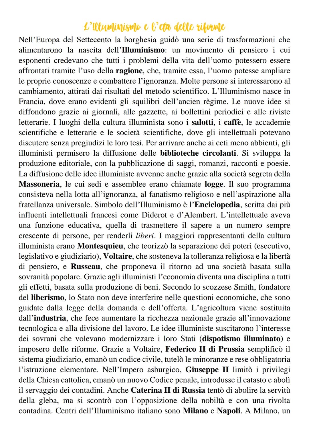 L'Illuminismo e l'eta delle riforme
Nell'Europa del Settecento la borghesia guidò una serie di trasformazioni che
alimentarono la nascita de