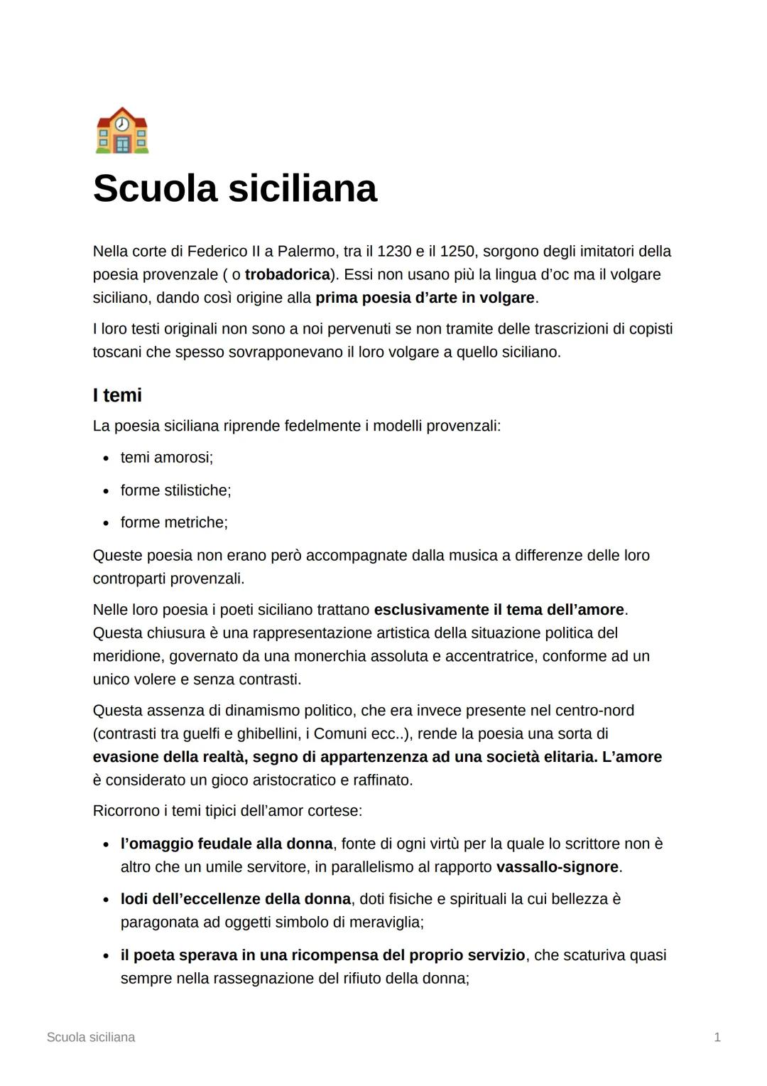 (
Scuola siciliana
Nella corte di Federico II a Palermo, tra il 1230 e il 1250, sorgono degli imitatori della
poesia provenzale (o trobadori