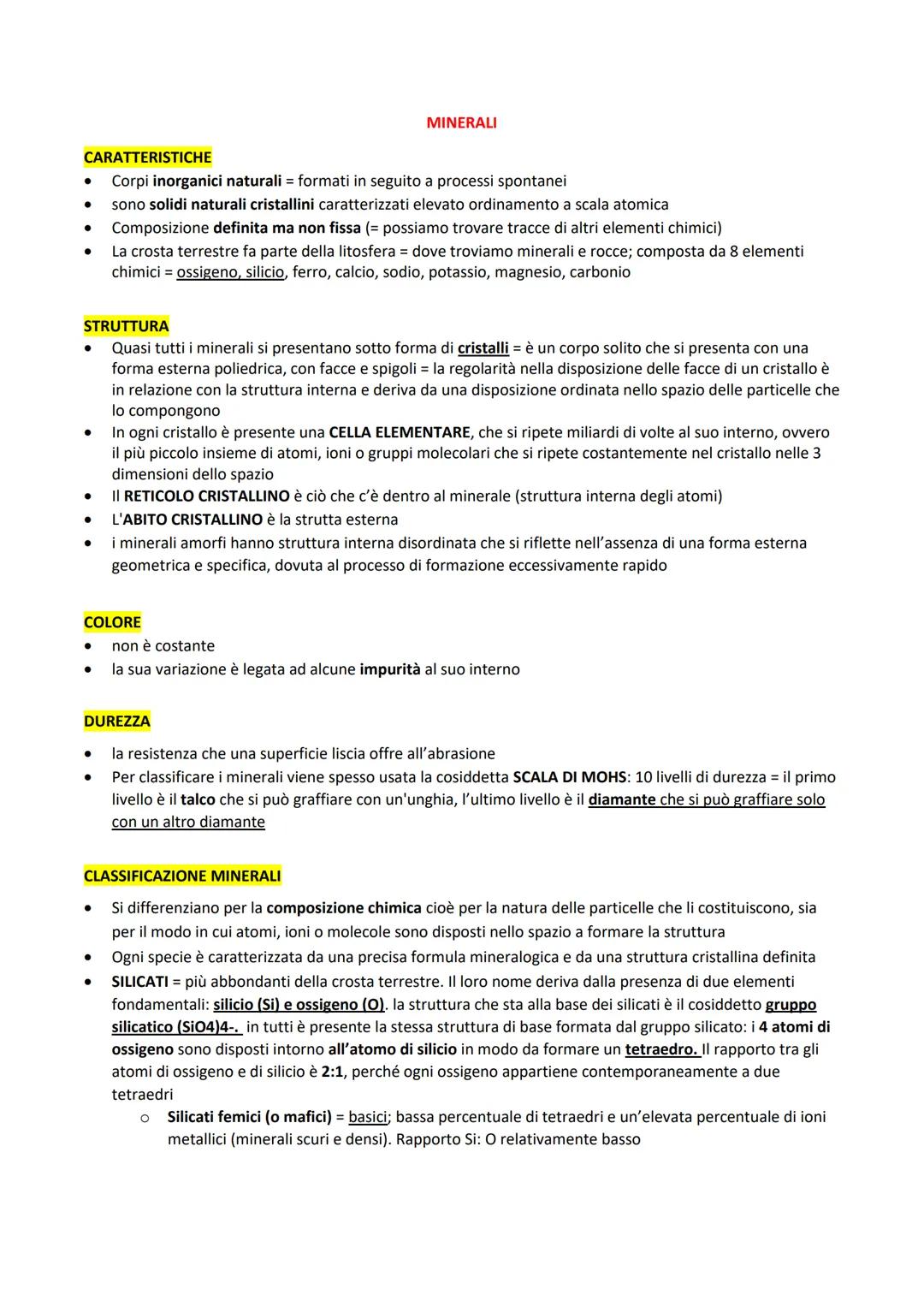 CARATTERISTICHE
Corpi inorganici naturali = formati in seguito a processi spontanei
sono solidi naturali cristallini caratterizzati elevato 