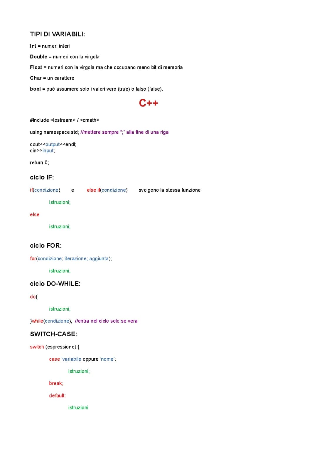 Esercizi e Funzioni in Linguaggio C++