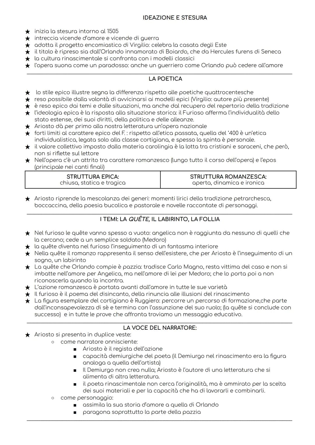 NOVITA' DI ARIOSTO:
★ Ariosto è lo scrittore più rappresentativo del Rinascimento (inteso come momento di equilibrio
e di armonia).
★
★
La f