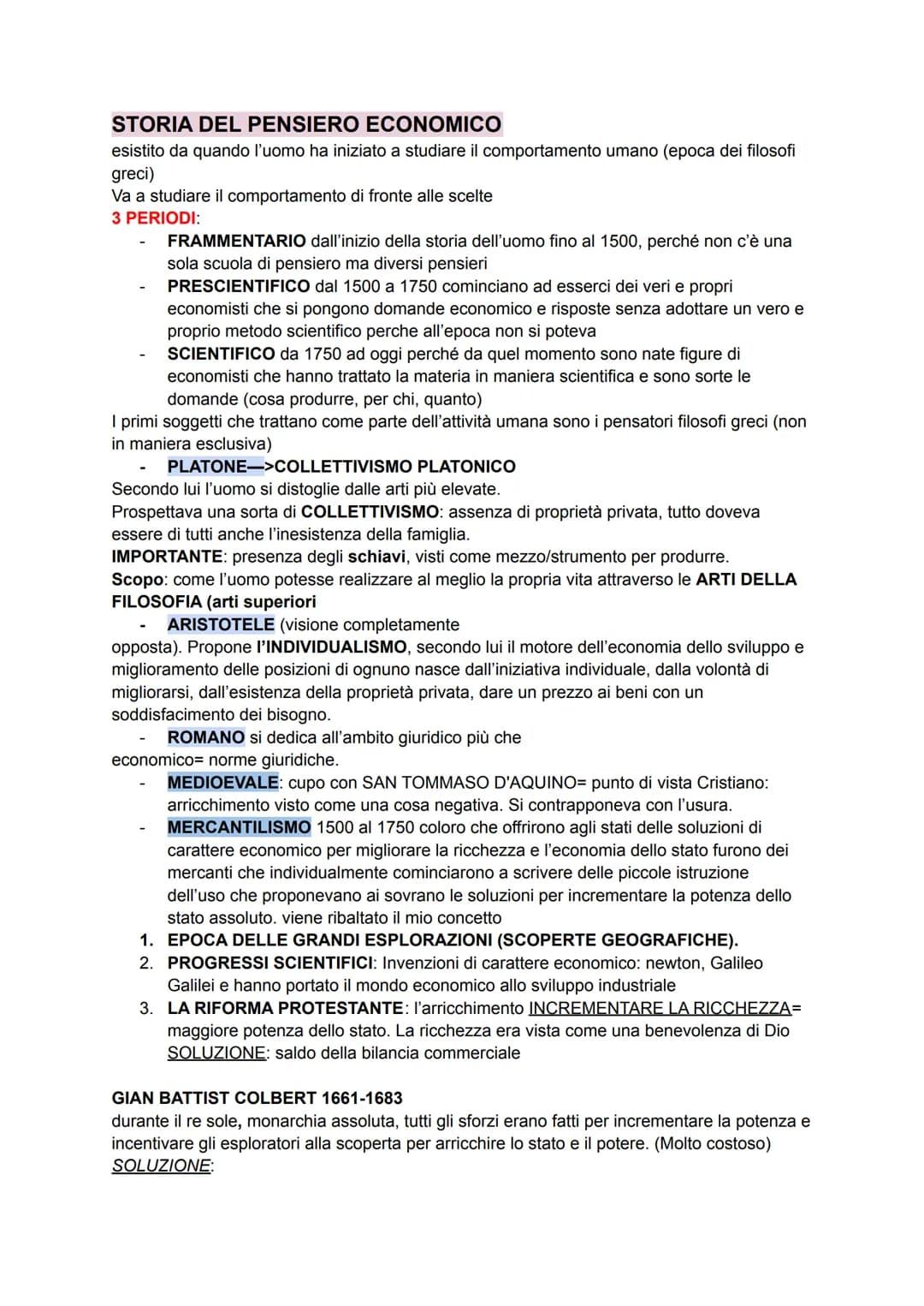 STORIA DEL PENSIERO ECONOMICO
esistito da quando l'uomo ha iniziato a studiare il comportamento umano (epoca dei filosofi
greci)
Va a studia