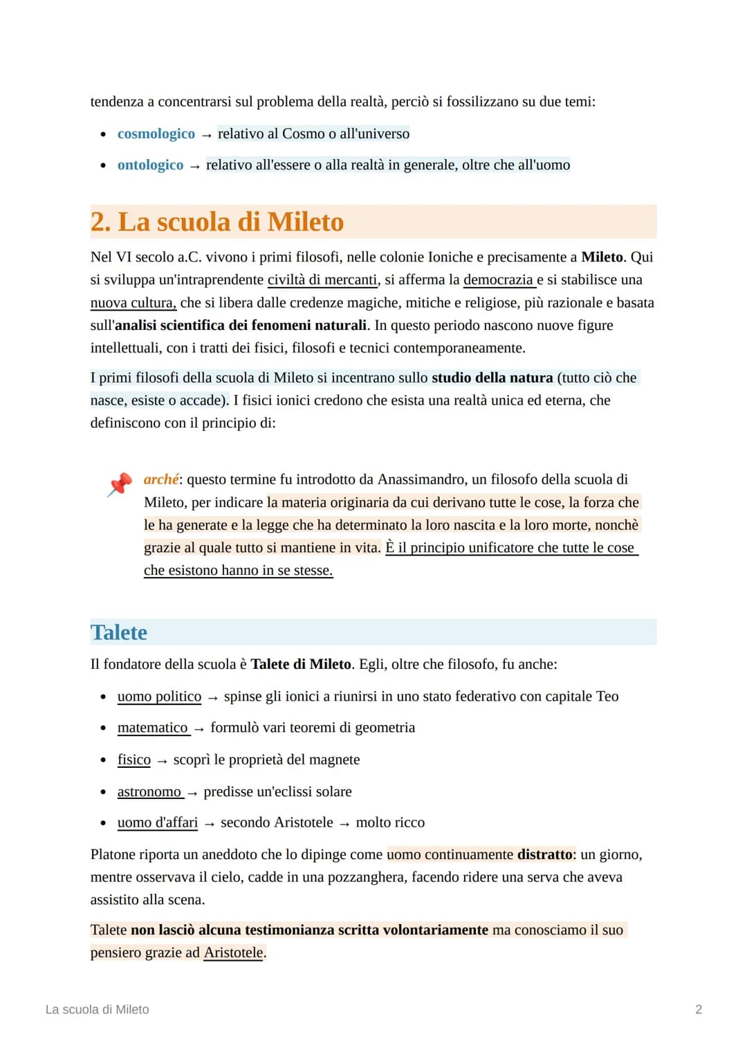 La scuola di Mileto
1. I primi filosofi
Prima dei grandi filosofi esistevano i cosiddetti prefilosofi, uomini saggi contemporanei che
ragion