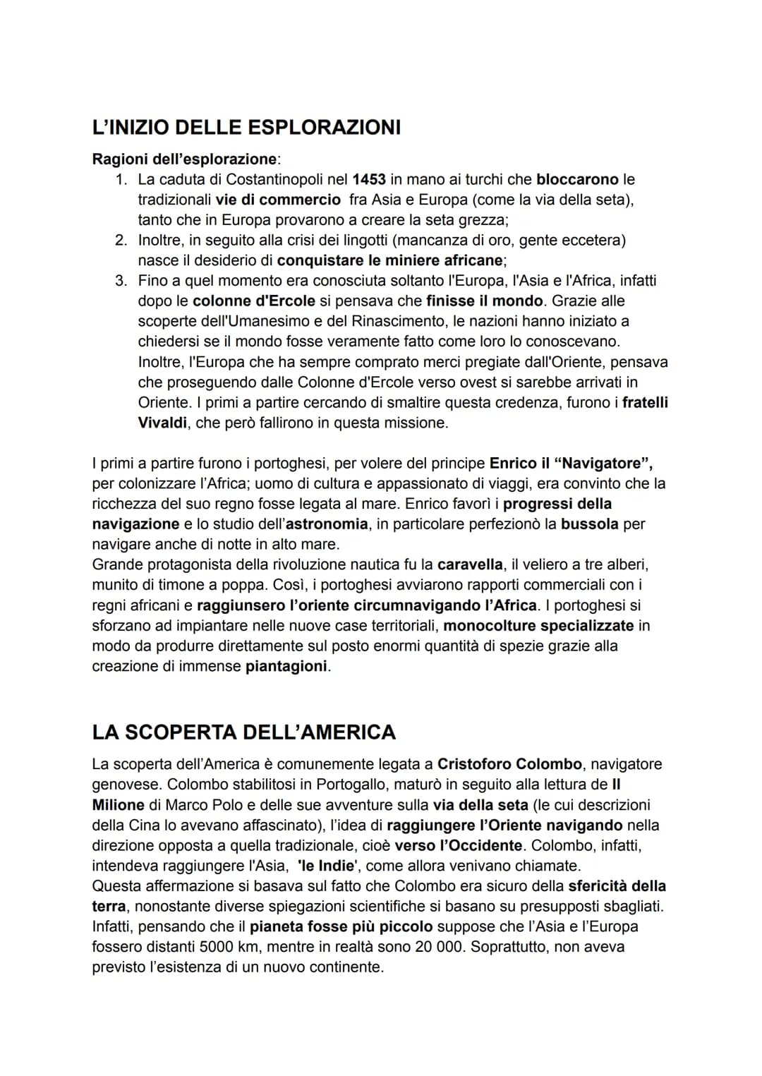 L'INIZIO DELLE ESPLORAZIONI
Ragioni dell'esplorazione:
1. La caduta di Costantinopoli nel 1453 in mano ai turchi che bloccarono le
tradizion