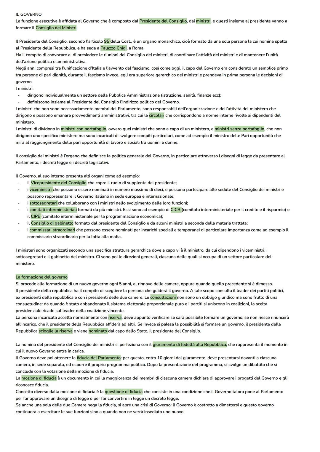 # IL GOVERNO

La funzione esecutiva è affidata al Governo che è composto dal Presidente del Consiglio, dai ministri, e questi insieme al pre
