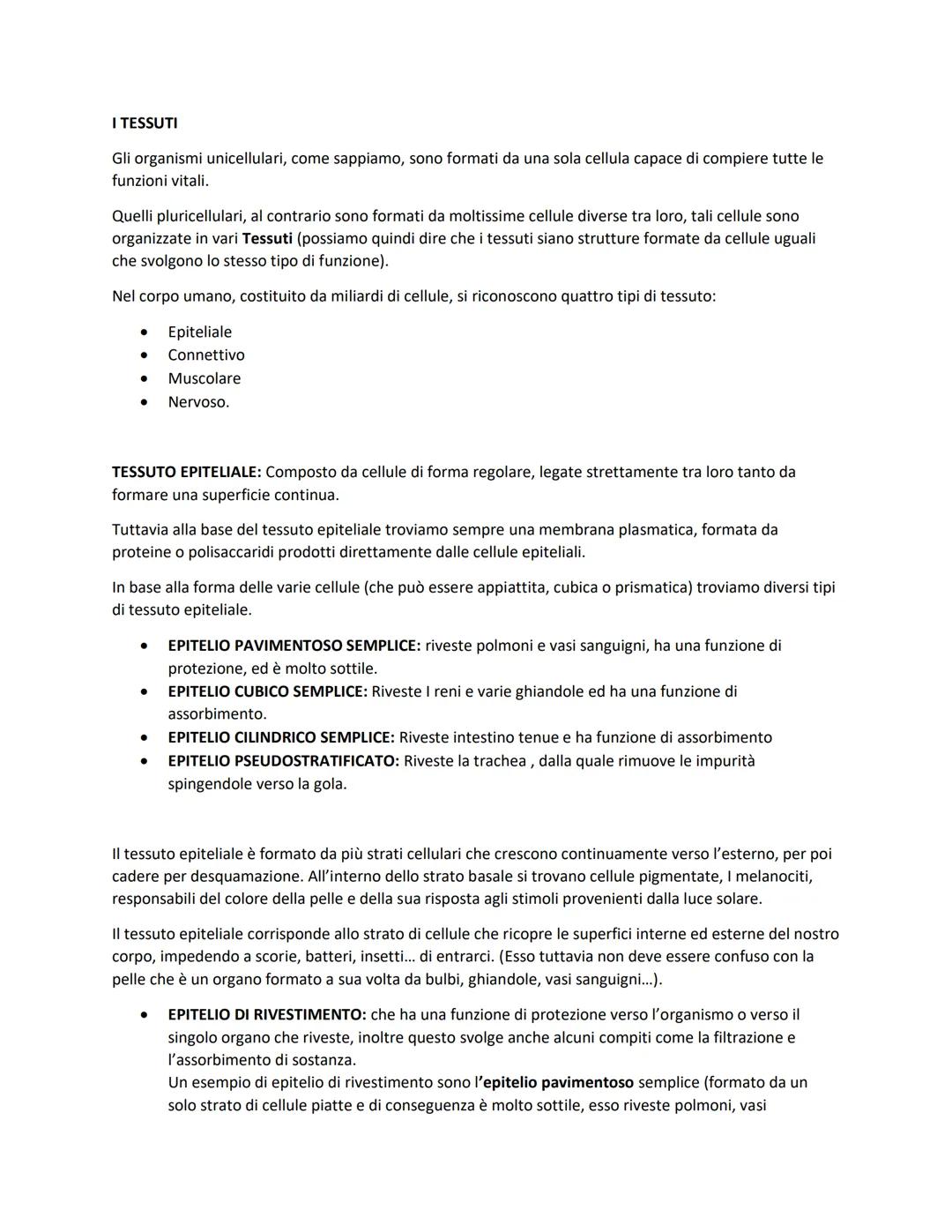 # I TESSUTI

Gli organismi unicellulari, come sappiamo, sono formati da una sola cellula capace di compiere tutte le
funzioni vitali.

Quell