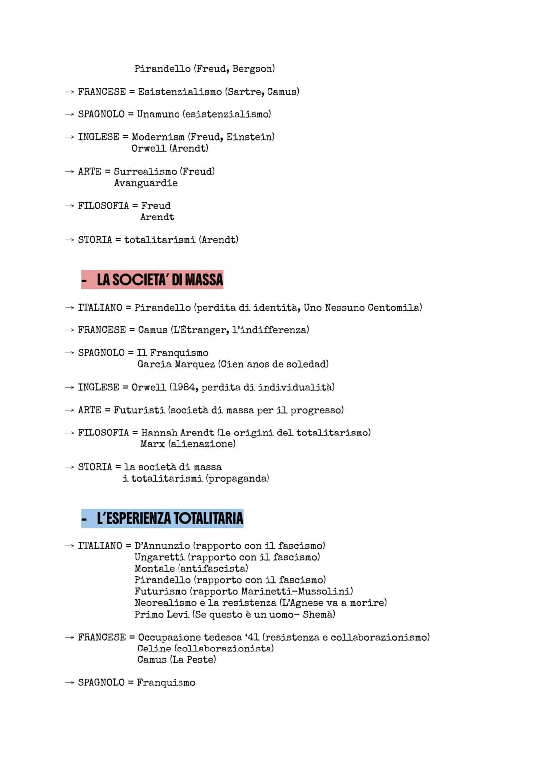 --- OCR Start ---
I NUCLEI TEMATICI
RAPPORTO UOMO-NATURA
ITALIANO = Leopardi (natura madre-matrigna)
D'Annunzio (panismo)
Pascoli (Myricae)
