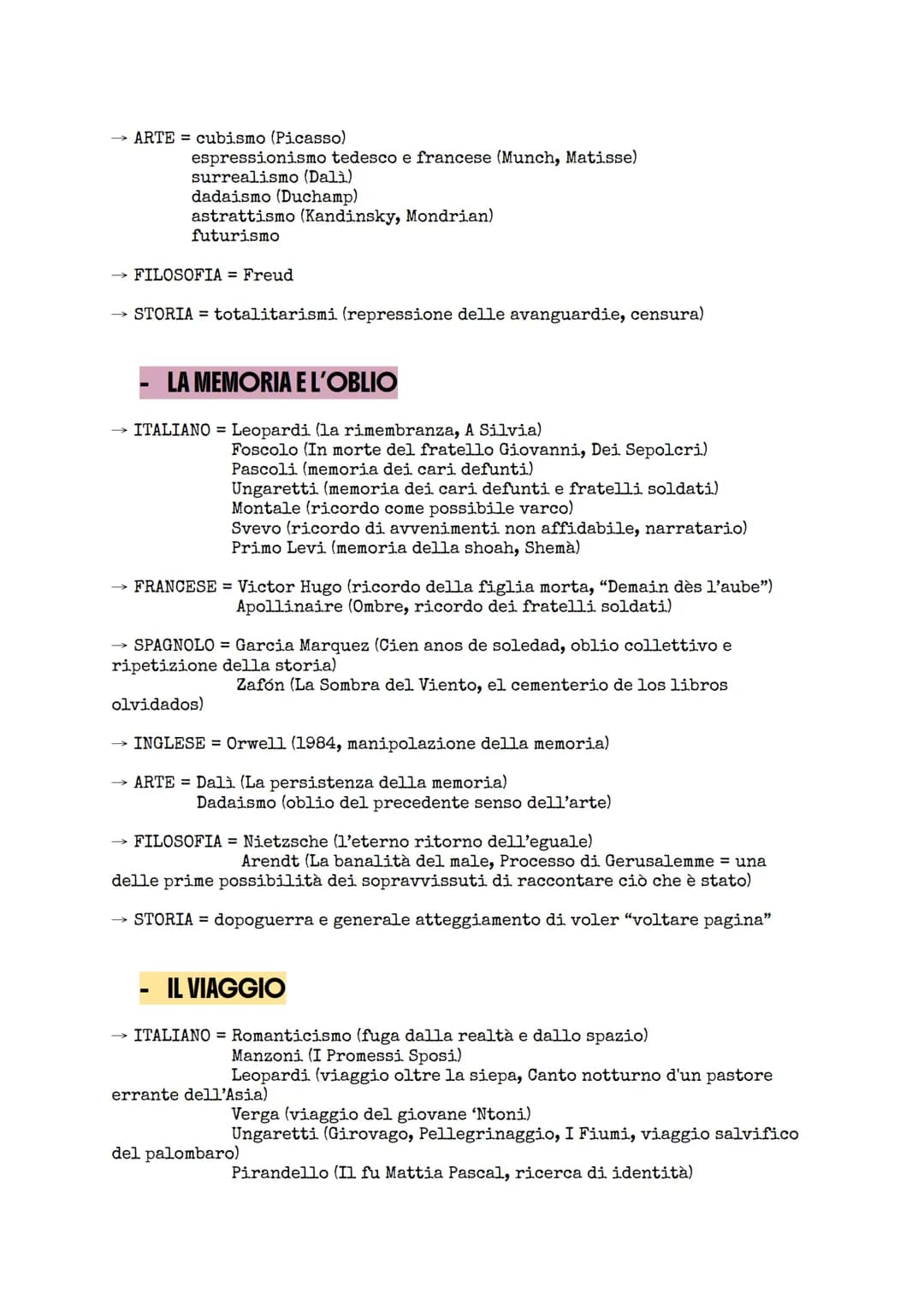 --- OCR Start ---
I NUCLEI TEMATICI
RAPPORTO UOMO-NATURA
ITALIANO = Leopardi (natura madre-matrigna)
D'Annunzio (panismo)
Pascoli (Myricae)
