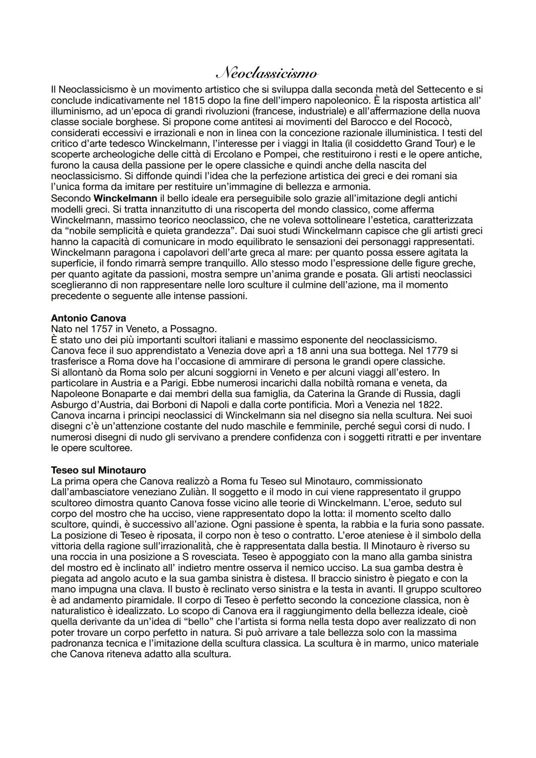 Neoclassicismo
II Neoclassicismo è un movimento artistico che si sviluppa dalla seconda metà del Settecento e si
conclude indicativamente ne