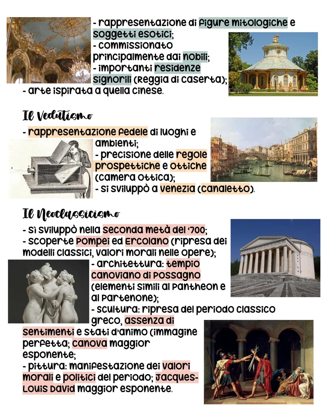 il Settecento in Arte
Rococò, Vedutismo e Neoclassicismo
Il periodo storico: durante il settecento avvennero due
rivoluzioni (quella frances