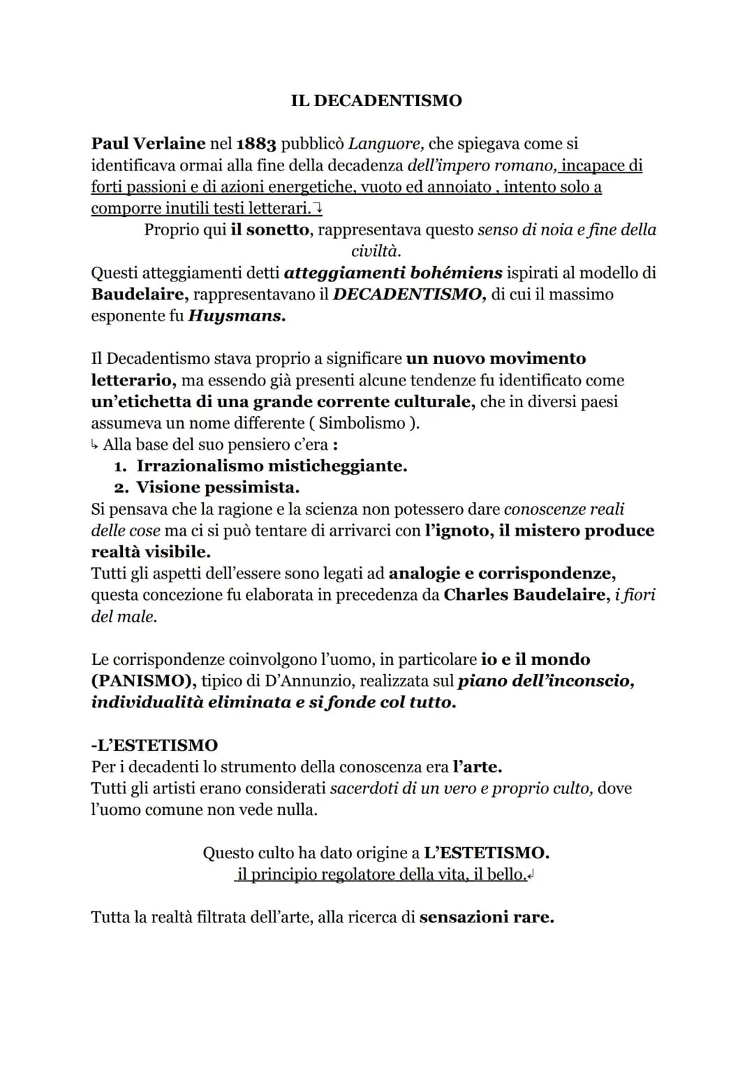 IL DECADENTISMO
Paul Verlaine nel 1883 pubblicò Languore, che spiegava come si
identificava ormai alla fine della decadenza dell'impero roma
