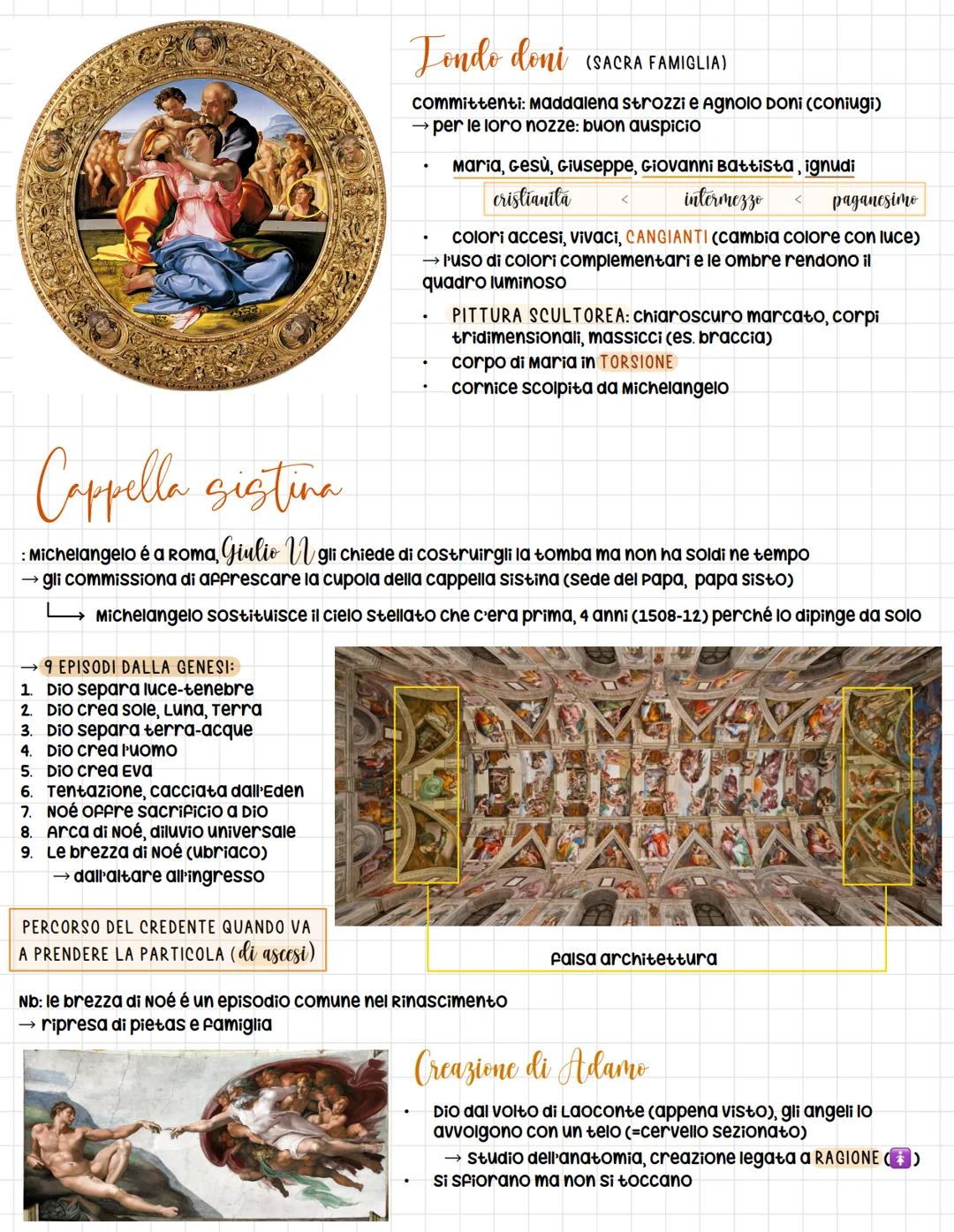 Michelangelo Buonarroti
1475, Arezzo - 1564, Roma
→ Stile artistico differente a seconda dell'età (vissuto 89y), es. 3 pietà scolpite in tem