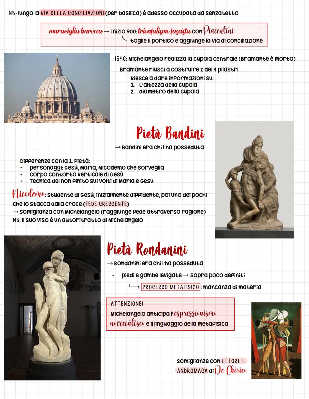 Michelangelo Buonarroti
1475, Arezzo - 1564, Roma
→ Stile artistico differente a seconda dell'età (vissuto 89y), es. 3 pietà scolpite in tem