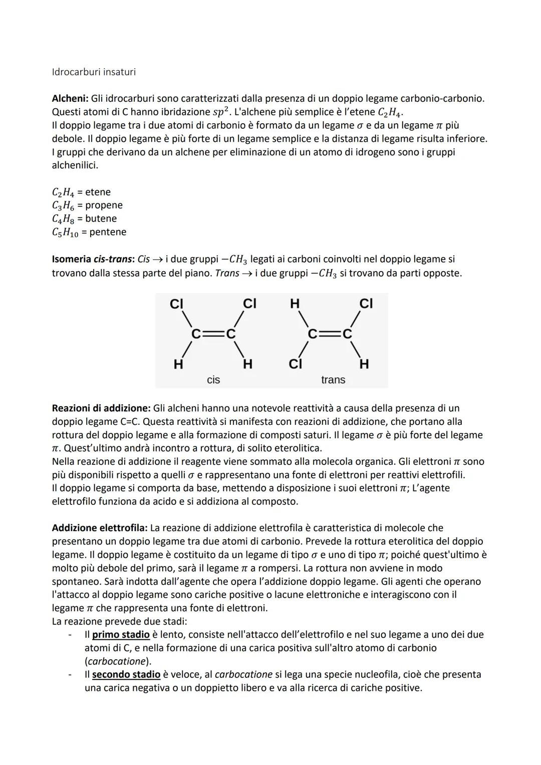 # Idrocarburi insaturi

Alcheni: Gli idrocarburi sono caratterizzati dalla presenza di un doppio legame carbonio-carbonio.
Questi atomi di C