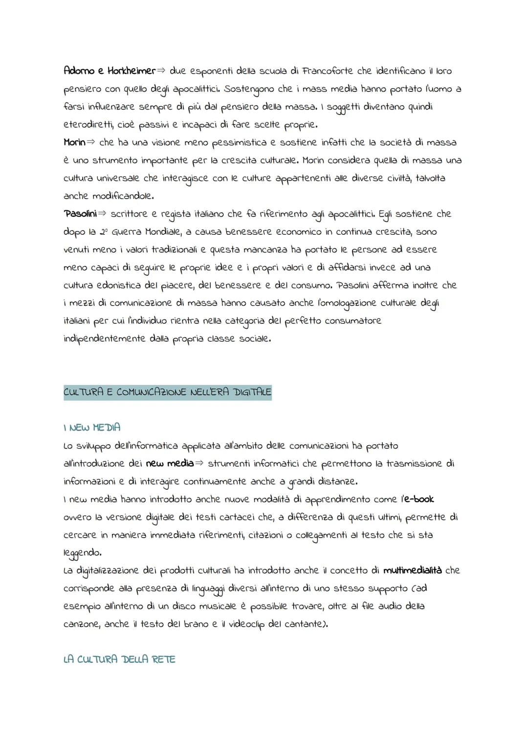 INDUSTRIA CULTURALE
→questo termine è stato introdotto per la prima volta da Adomo e Horkheimer, due
teorici della scuola di Francoforte e i