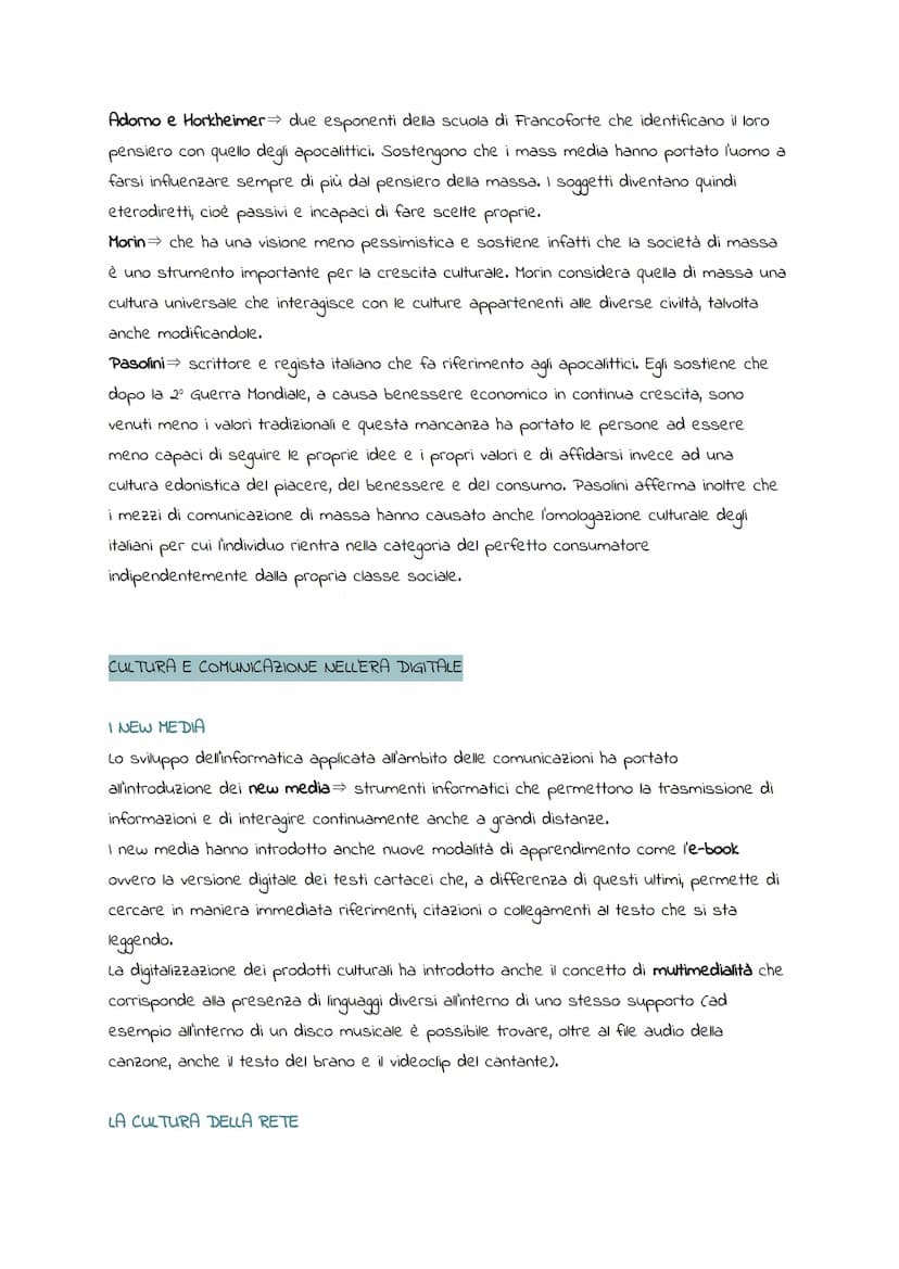 INDUSTRIA CULTURALE
→questo termine è stato introdotto per la prima volta da Adomo e Horkheimer, due
teorici della scuola di Francoforte e i