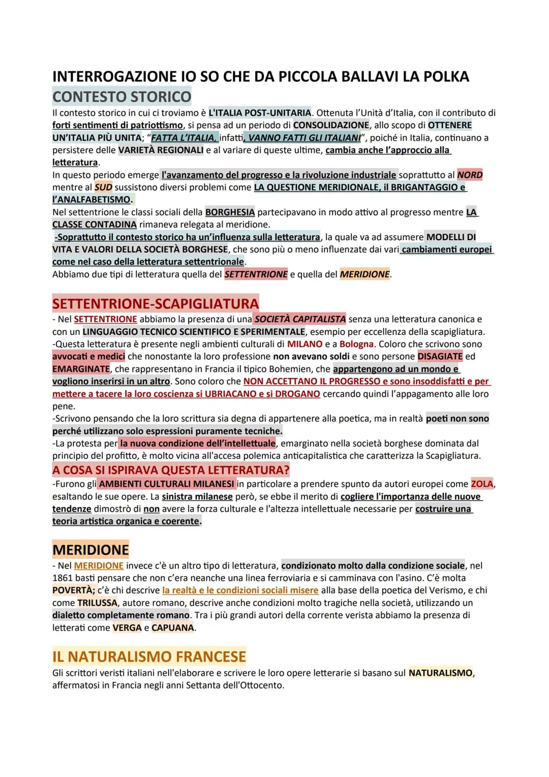 INTERROGAZIONE IO SO CHE DA PICCOLA BALLAVI LA POLKA
CONTESTO STORICO
Il contesto storico in cui ci troviamo è L'ITALIA POST-UNITARIA. Otten