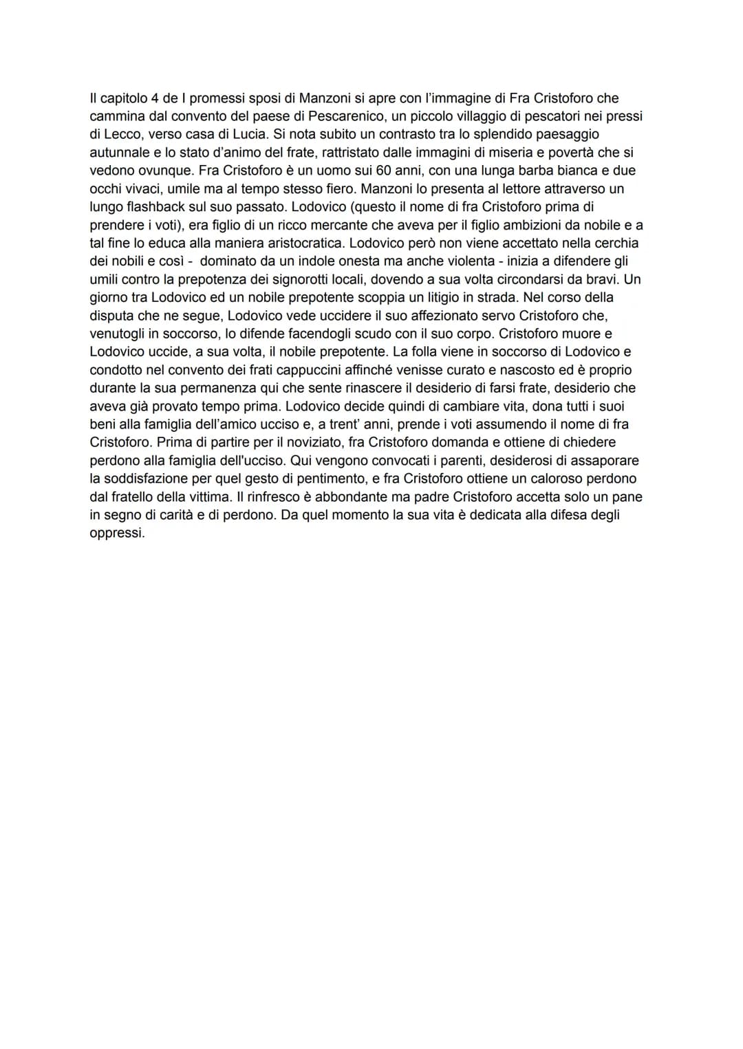 Il capitolo 4 de I promessi sposi di Manzoni si apre con l'immagine di Fra Cristoforo che
cammina dal convento del paese di Pescarenico, un 