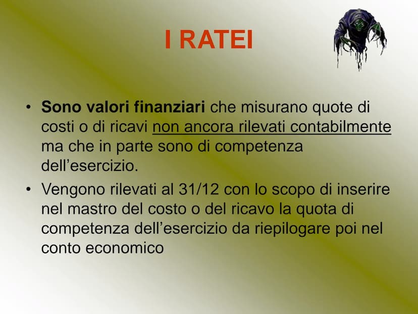 
<h2 id="descrizionegenerale">Descrizione generale</h2>
<p>I <strong>risconti</strong> rappresentano quote di costi o ricavi già contabilizz