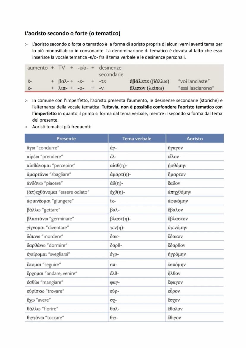Il sistema dell'aoristo: le diatesi attiva e media
Caratteri generali del sistema dell'aoristo
> L'aoristo esprime un'azione indeterminata, 