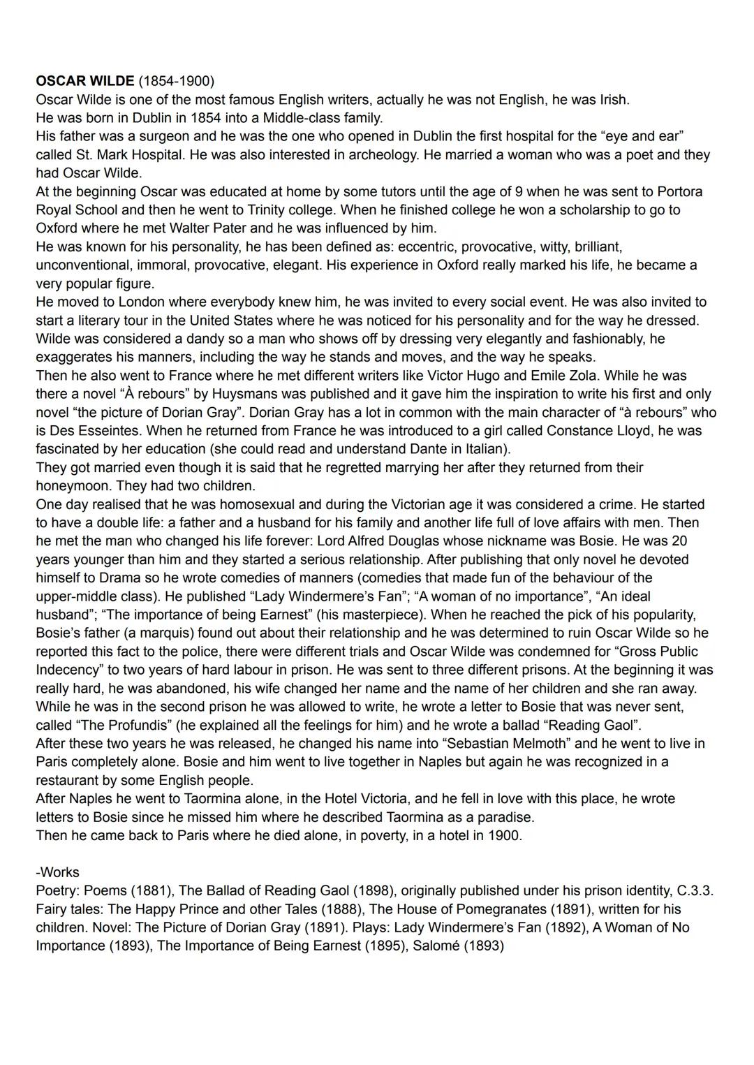 OSCAR WILDE (1854-1900)
Oscar Wilde is one of the most famous English writers, actually he was not English, he was Irish.
He was born in Dub