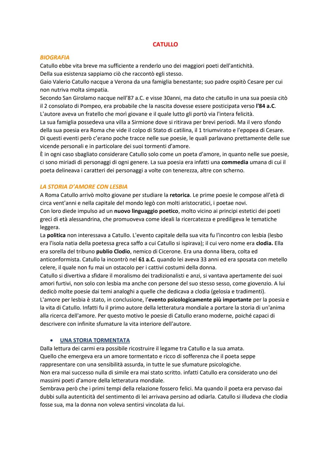 # CATULLO

BIOGRAFIA
Catullo ebbe vita breve ma sufficiente a renderlo uno dei maggiori poeti dell'antichità.
Della sua esistenza sappiamo c
