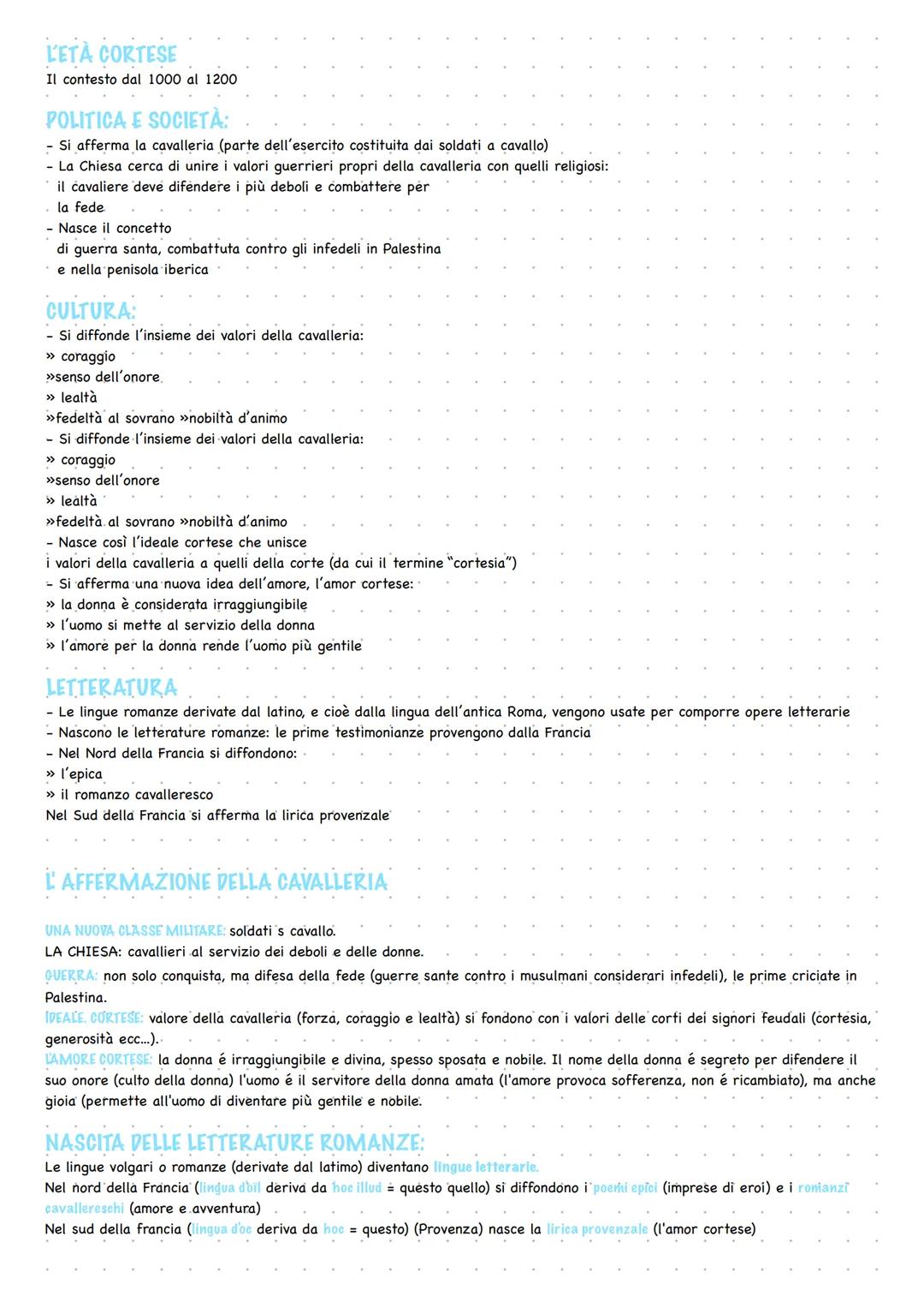 # L'ETÀ CORTESE
Il contesto dal 1000 al 1200

## POLITICA E SOCIETÀ:
- Si afferma la cavalleria (parte dell'esercito costituita dai soldati 