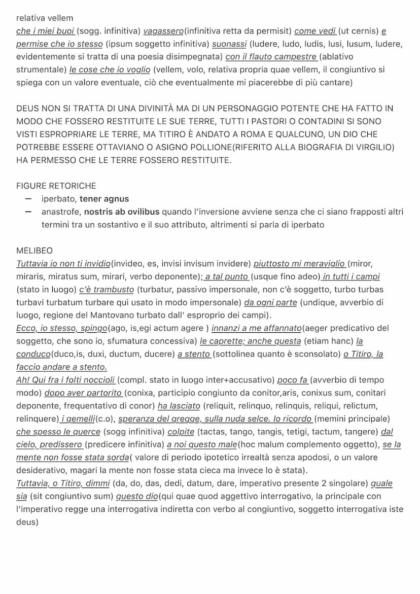 Melibeo e Titiro, i pastori-contadini
MELIBEO
Titiro (complemento di vocazione), tu riposando (recubans, participio presente congiunto, ment