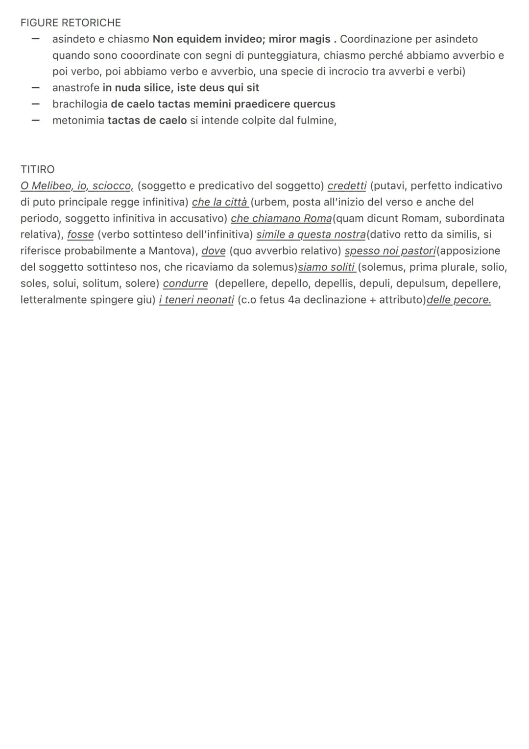 Melibeo e Titiro, i pastori-contadini
MELIBEO
Titiro (complemento di vocazione), tu riposando (recubans, participio presente congiunto, ment