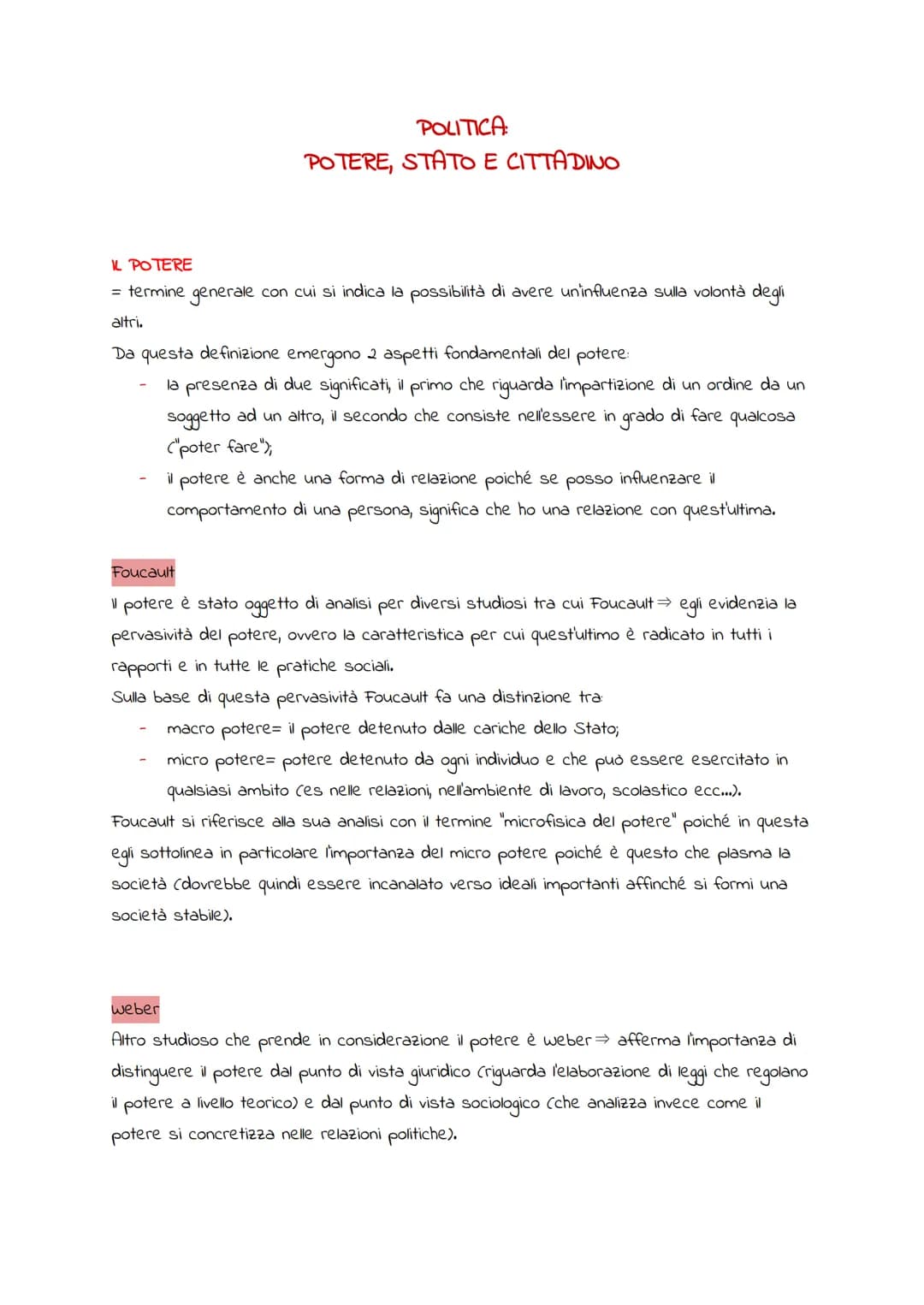 POLITICA:
POTERE, STATO E CITTADINO
IL POTERE
= termine generale con cui si indica la possibilità di avere un'influenza sulla volontà degli
