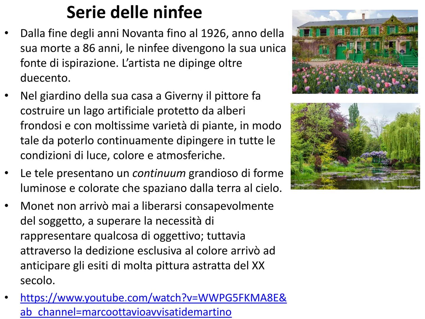 L'impressionismo ●
●
●
Impressionismo
Nasce a Parigi. Gli impressionisti non sono un gruppo organizzato e
preordinato, non elaborarono alcun