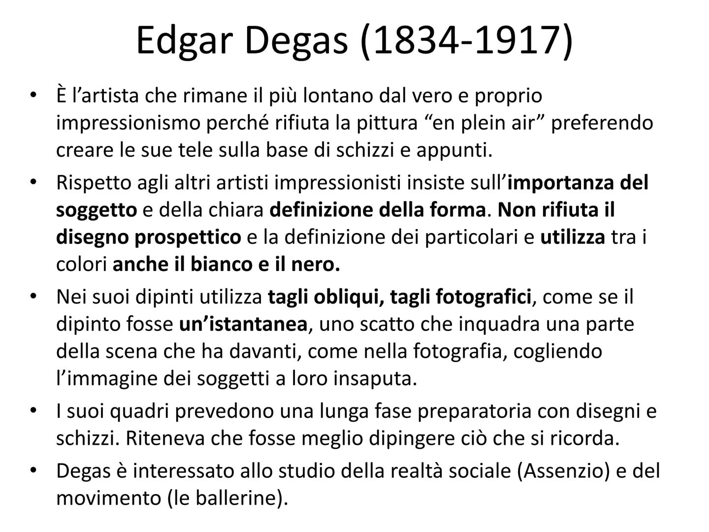 L'impressionismo ●
●
●
Impressionismo
Nasce a Parigi. Gli impressionisti non sono un gruppo organizzato e
preordinato, non elaborarono alcun