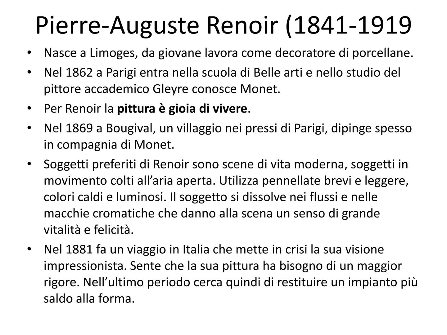 L'impressionismo ●
●
●
Impressionismo
Nasce a Parigi. Gli impressionisti non sono un gruppo organizzato e
preordinato, non elaborarono alcun