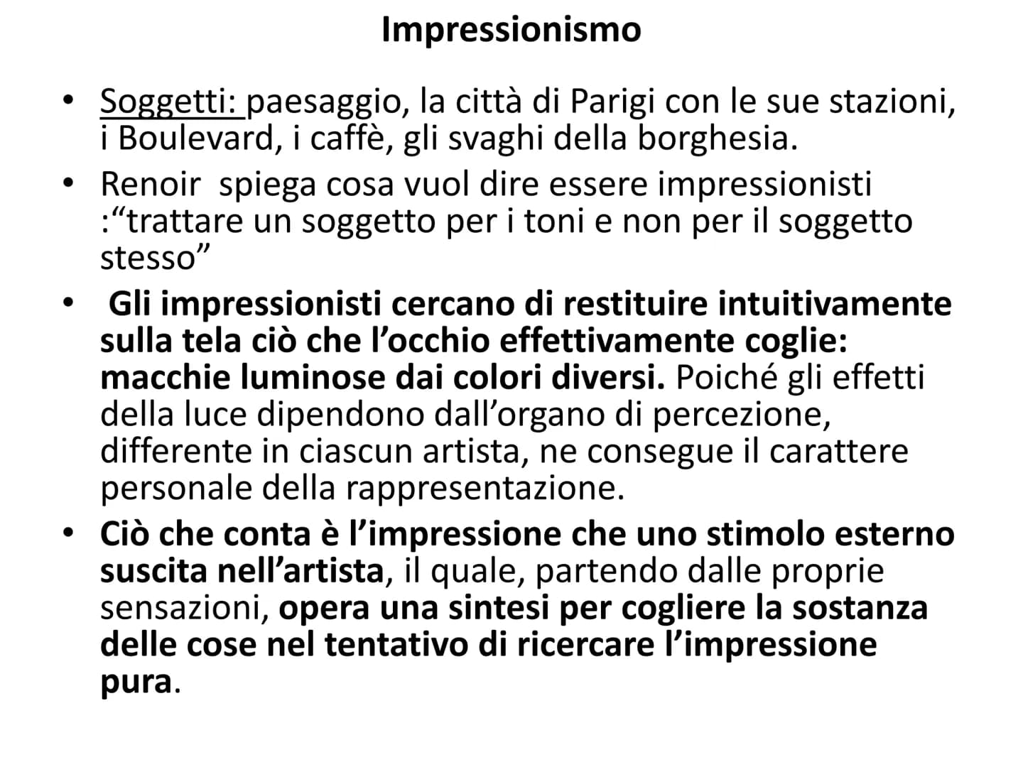 L'impressionismo ●
●
●
Impressionismo
Nasce a Parigi. Gli impressionisti non sono un gruppo organizzato e
preordinato, non elaborarono alcun