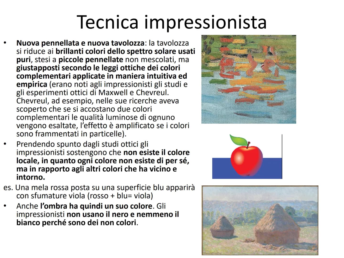 L'impressionismo ●
●
●
Impressionismo
Nasce a Parigi. Gli impressionisti non sono un gruppo organizzato e
preordinato, non elaborarono alcun