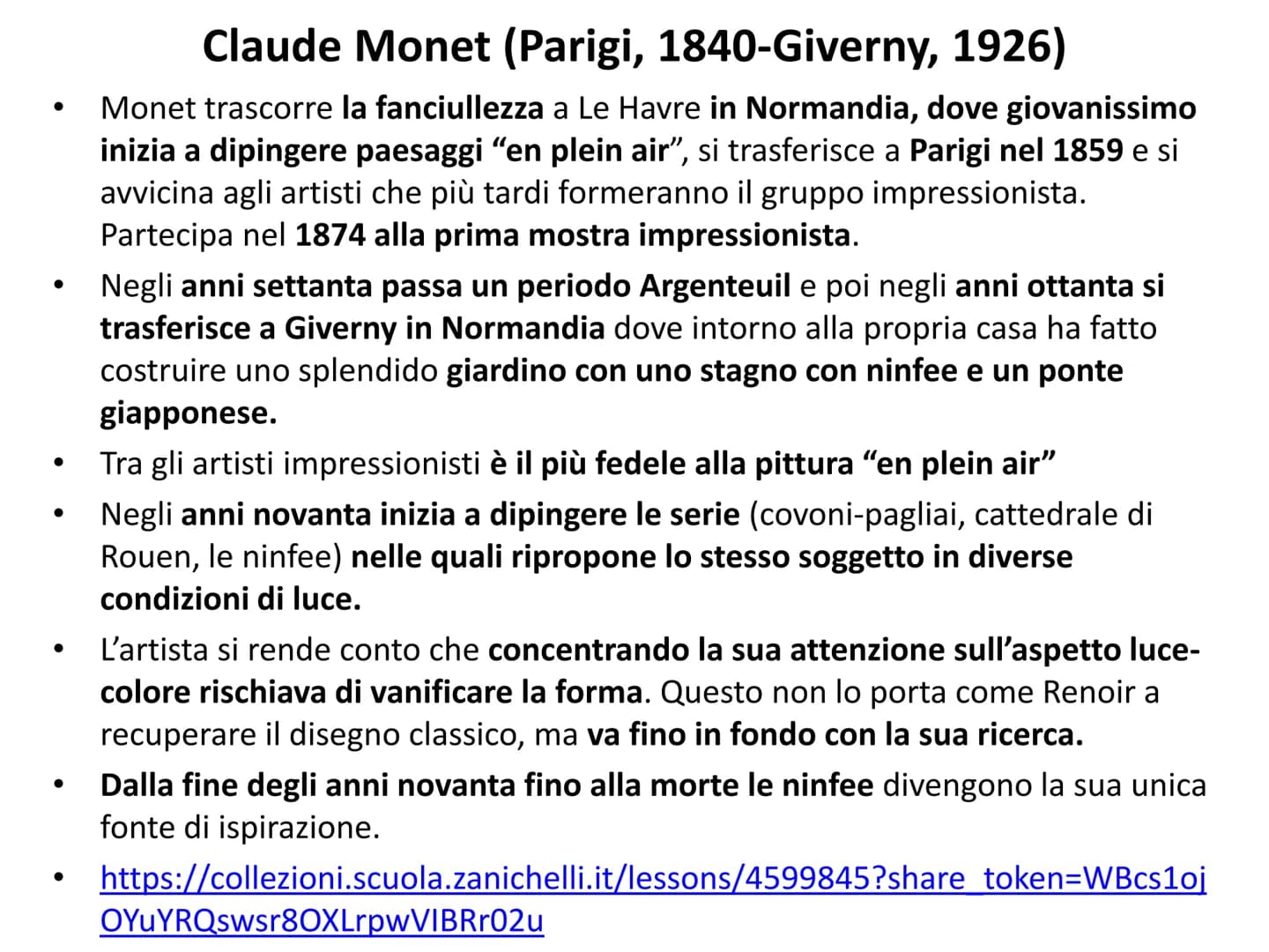 L'impressionismo ●
●
●
Impressionismo
Nasce a Parigi. Gli impressionisti non sono un gruppo organizzato e
preordinato, non elaborarono alcun