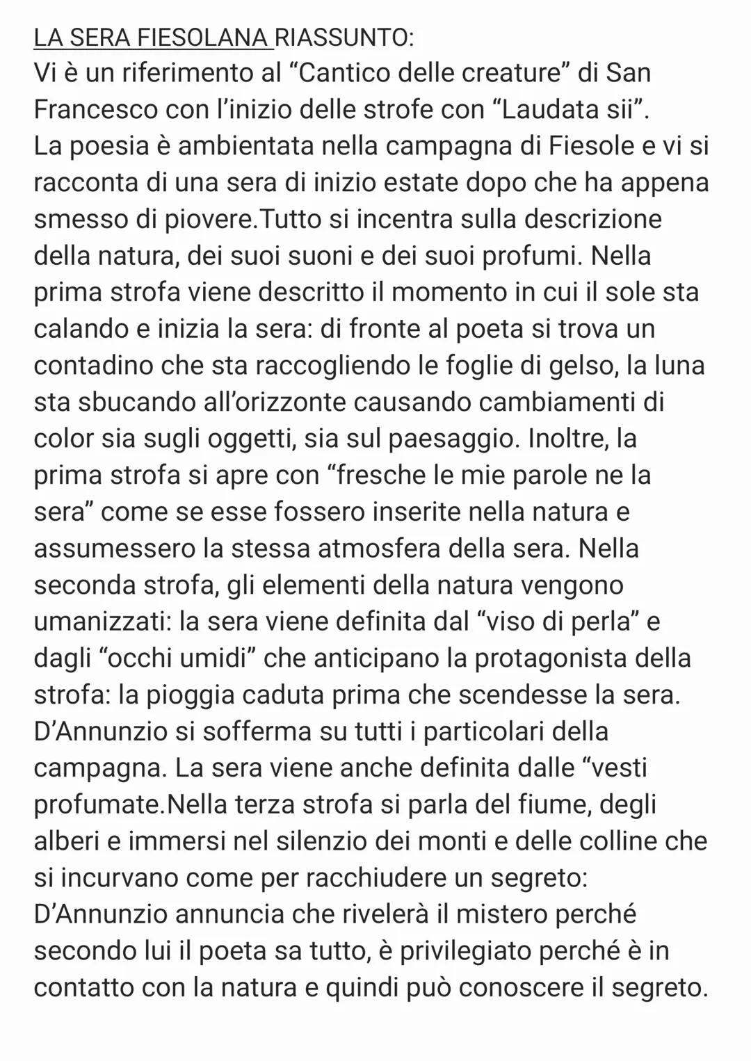Riassunto "La sera Fiesolana" - D'Annunzio 