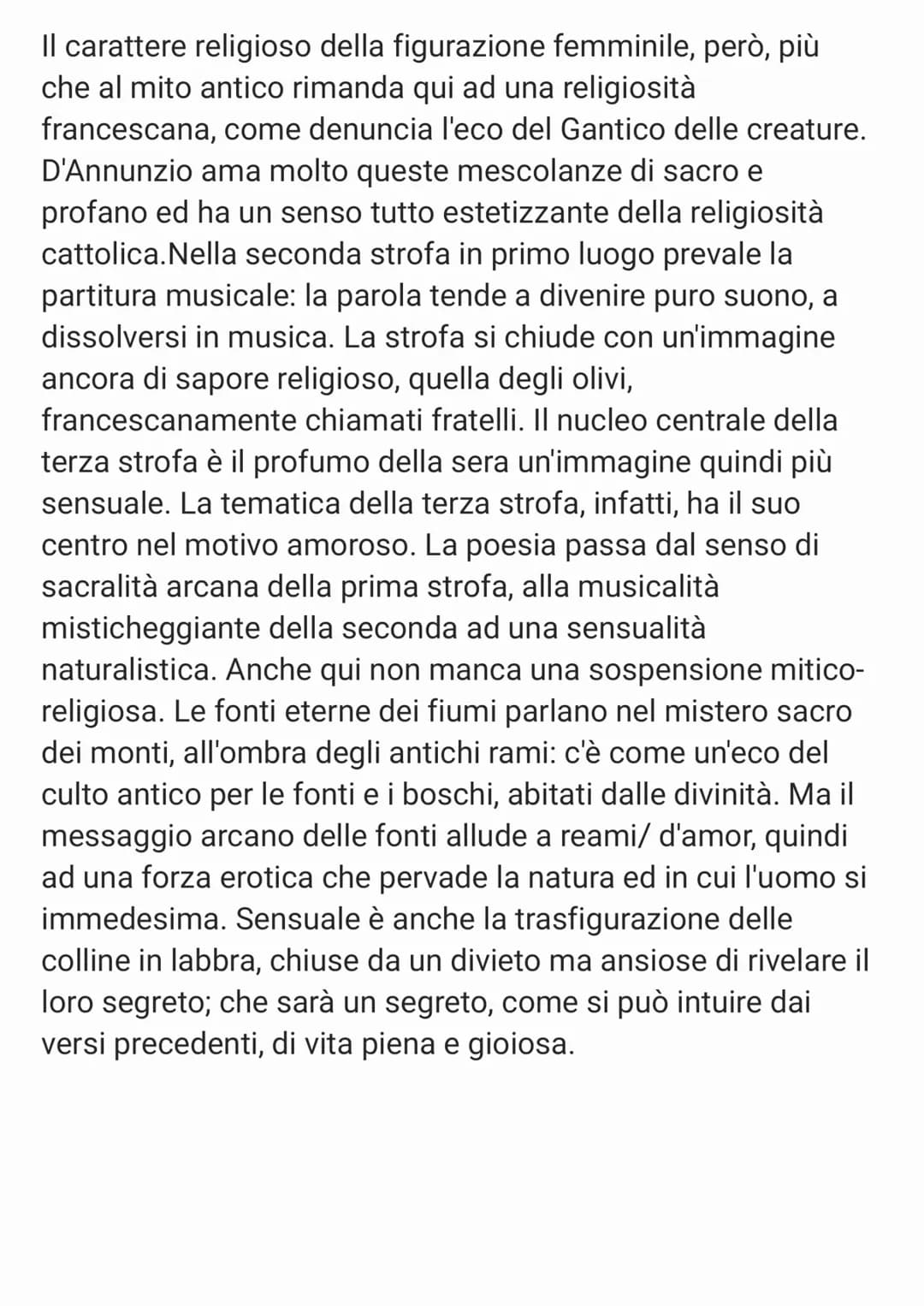 LA SERA FIESOLANA RIASSUNTO:
Vi è un riferimento al "Cantico delle creature" di San
Francesco con l'inizio delle strofe con "Laudata sii".
L