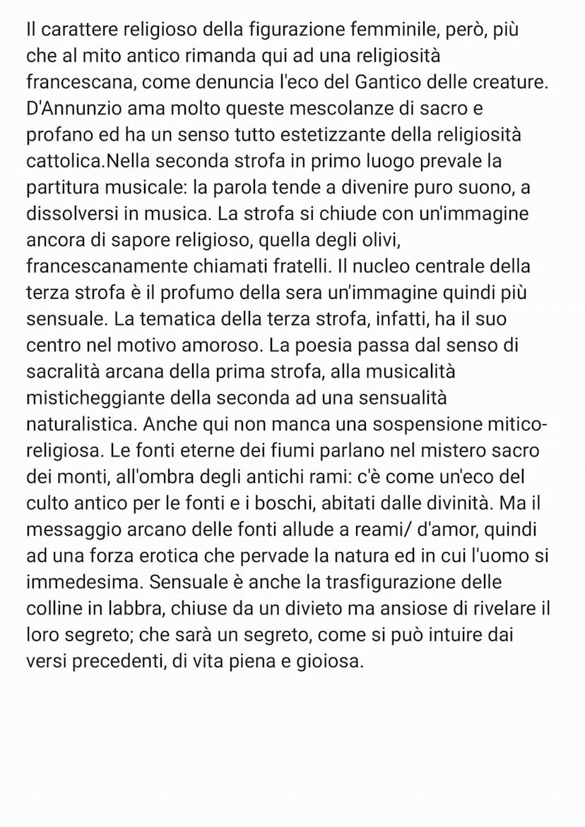 LA SERA FIESOLANA RIASSUNTO:
Vi è un riferimento al "Cantico delle creature" di San
Francesco con l'inizio delle strofe con "Laudata sii".
L