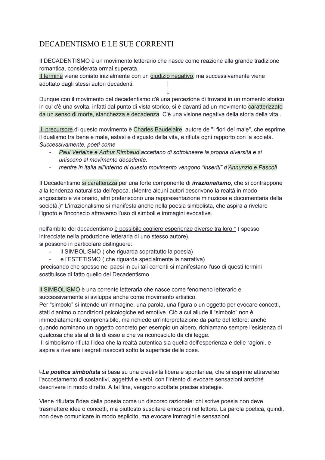DECADENTISMO E LE SUE CORRENTI

II DECADENTISMO è un movimento letterario che nasce come reazione alla grande tradizione
romantica, consider